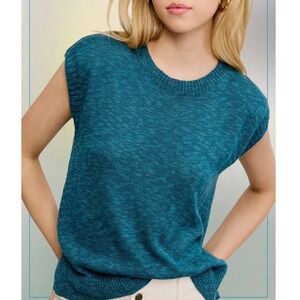 La Miel Teal Sweater Vest Cap Sleeve Knit Top JCS3598N Small